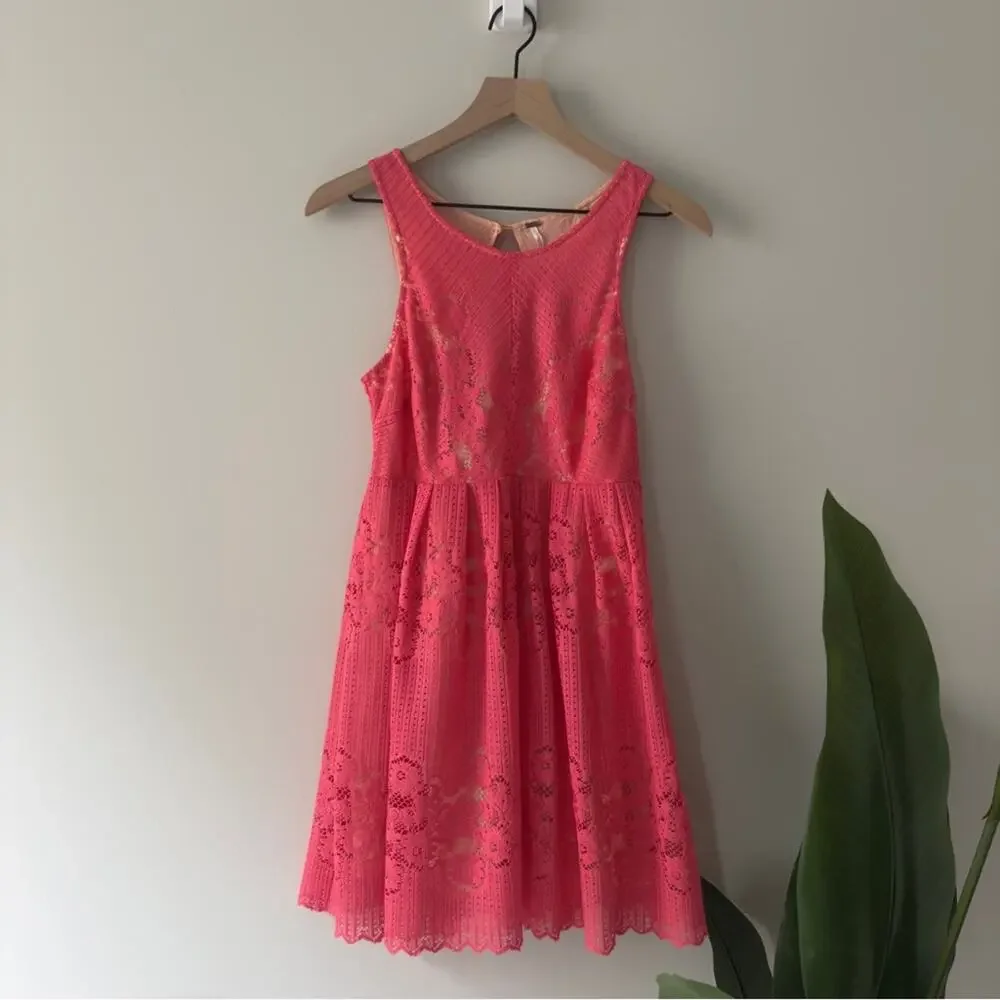 Free People Lace Rocco Dress Dusty Rose Pink cut out Backless mini dress cutout - Picture 3 of 15